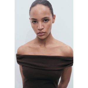 Mango - Off Shoulder - Jurk - Donkerbruin - Mini Lengte