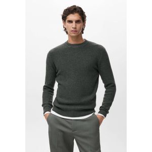 Mango Man trui rib gebreid donkergroen