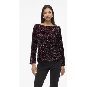 VILA top donkerrood met pailletten