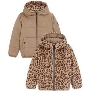 WE Fashion gewatteerde reversible winterjas met panterprint beige/bruin/zwart