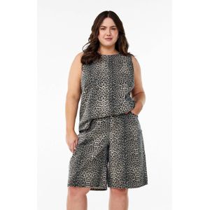 Zizzi - Denim Wide Leg - Korte Broek - Bruin - Regular Waist