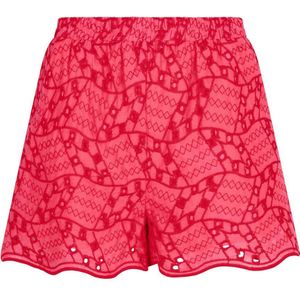 Ydence high waist regular fit short Quinn met all over print en borduursels roze/ rood