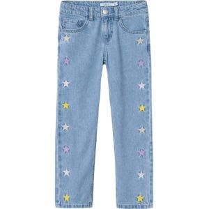 NAME IT KIDS straight fit jeans NKFROSE met sterren light blue denim
