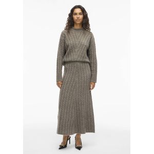 VILA midi rok met kabels taupe