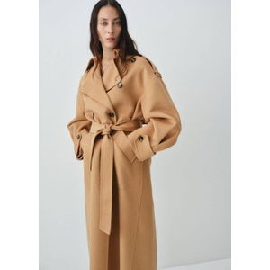 Mango wollen trenchcoat bruin