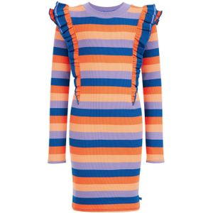 WE Fashion gestreepte jurk oranje/blauw/paars