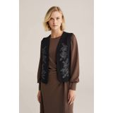 WE Fashion - Gebloemde Gilet - Zwart - Mouwloos - Met Pailletten