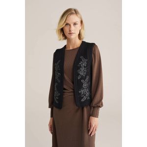 WE Fashion - Gebloemde Gilet - Zwart - Mouwloos - Met Pailletten