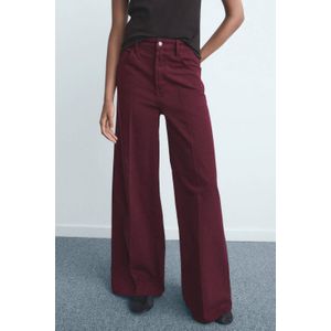 Mango corduroy denim wide leg high waist broek donkerrood