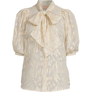 JOSH V blouse Cherise met panterprint en glitters zand/ goud