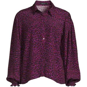 Ydence blouse Alyssa met panterprint en ruches paars/ donkerrood