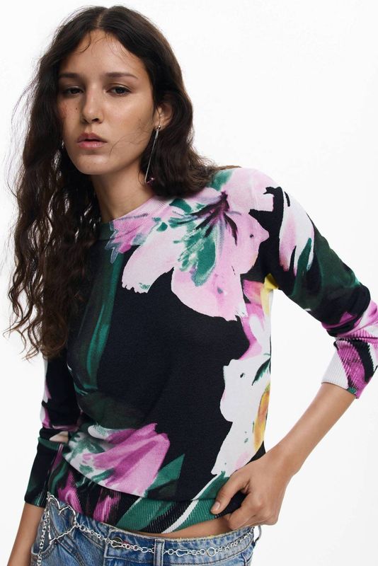 Gebreide Trui - Multicolor - AW25 - Fijngebreid met Bloemenprint