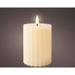 Lumineo luxe LED kaars/stompkaars - creme wit ribbel - D7,5 x H12 cm - timer