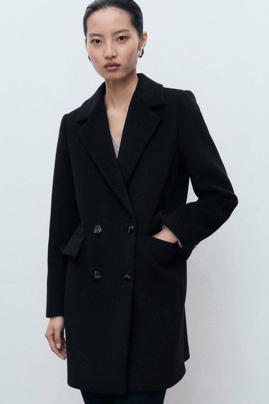 Mango wollen manteljas zwart