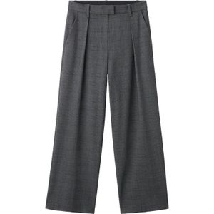 Mango wide leg regular waist geruite pantalon grijs