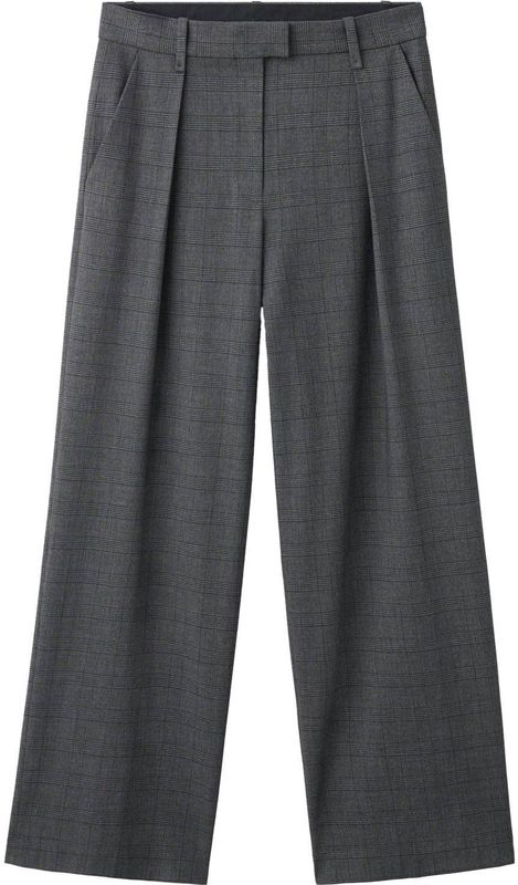 Mango wide leg regular waist geruite pantalon grijs