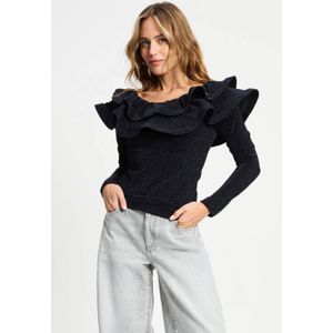 POM Amsterdam off shoulder top donkerblauw met glitter
