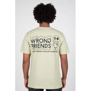 WRONG FRIENDS regular fit T-shirt Vichy met backprint lichtgroen