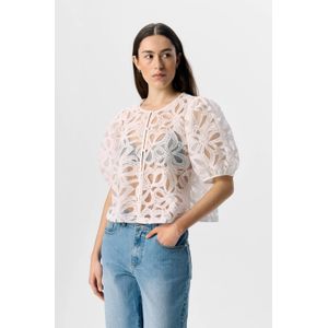 Blouse - Bloemenprint - Kant - Normale Pasvorm - Halve Mouw