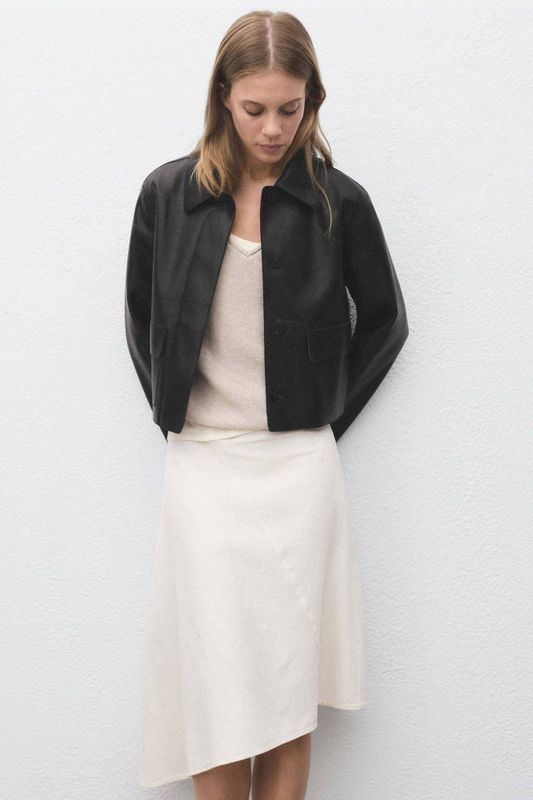 Mango imitatieleren jas zwart