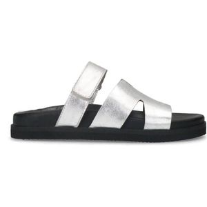 Sacha metallic leren slippers zilverkleurig