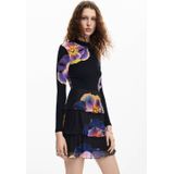 Desigual gebloemde jurk zwart/paars/oranje