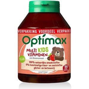 Optimax Kids multivitaminen Aardbei - 180 kauwtabletten