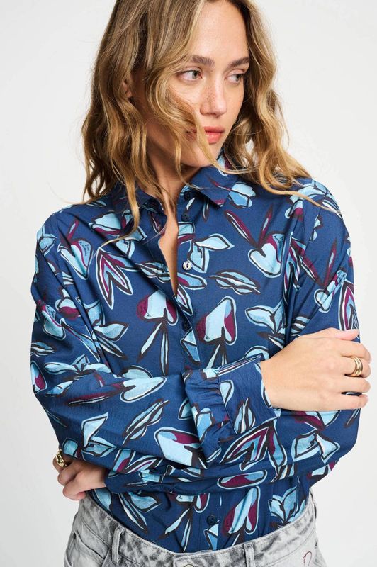 POM Amsterdam - Gebloemde Blouse - Blauw