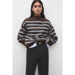 Mango gestreepte gebreide trui donkerbruin