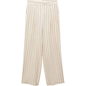 Mango regular fit pantalon met krijtstreep beige