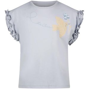 Le Chic T-shirt NOPALY met printopdruk en ruches lichtblauw