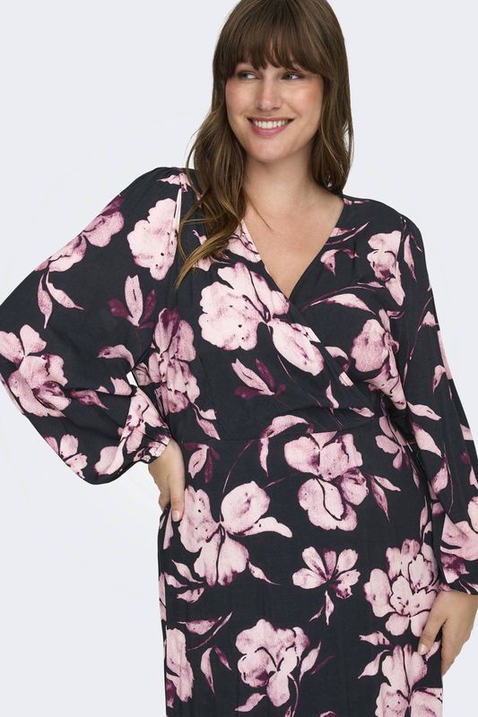 ONLY CARMAKOMA gebloemde mini jurk zwart