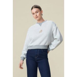 Lois - Licht Grijze Sweater - Dames - Wijdvallend Model - Badstofprint