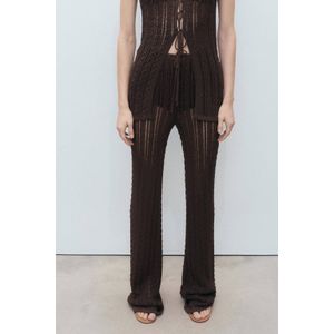 Mango straight regular waist broek bruin gehaakt