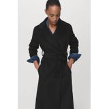 Mango wollen jas met striksluiting zwart