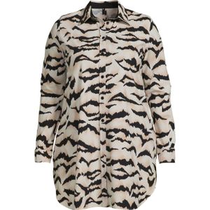 Plus Basics blouse van travelstof dierenprint bruin/zwart