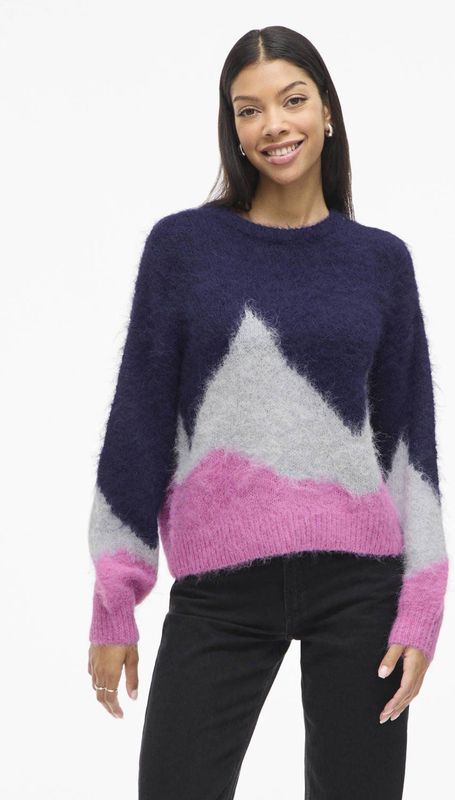 VILA trui met wol donkerpaars gebreid