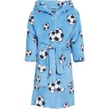 Playshoes fleece badjas Soccer met voetbal dessin lichtblauw