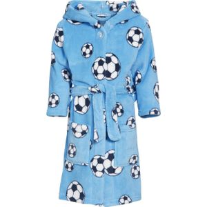 Playshoes fleece badjas Soccer met voetbal dessin lichtblauw