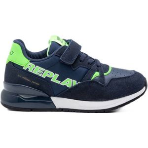 REPLAY Shoot JR 9 suède sneakers donkerblauw/groen