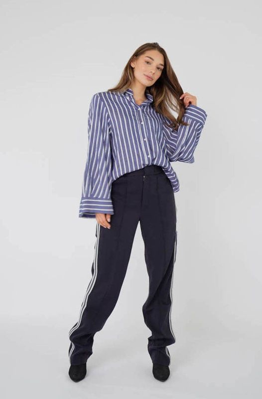 Est'seven gestreepte blouse blauw met lurex