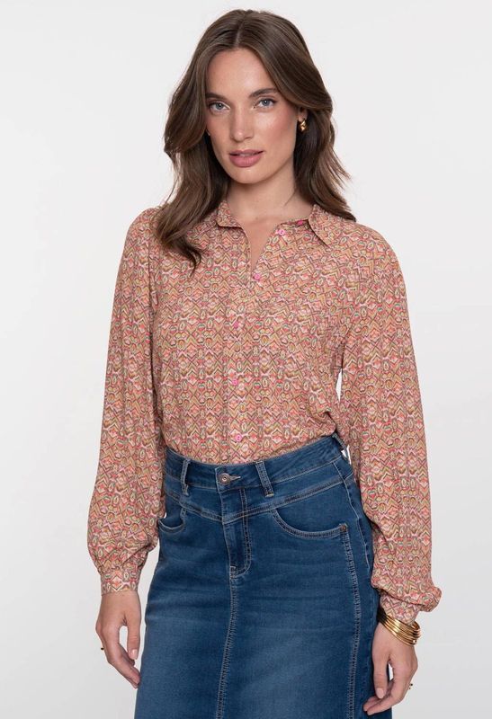 Geisha - Blouse - Grafische Print - Roze/Bruin - Dames