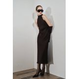 Mango satijnen halterjurk donkerbruin