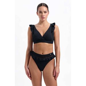 Beachlife high waist broderie anglaise bikinibroekje met ruches zwart