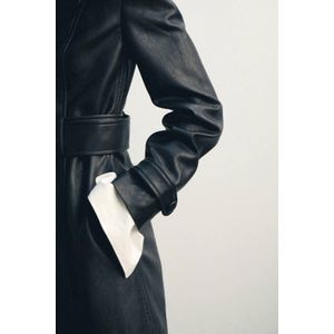 Mango imitatieleren manteljas zwart