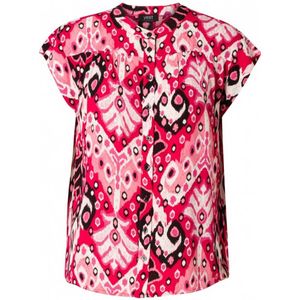 Yesta blouse met all over print en plooien fuchsia/ecru/zwart