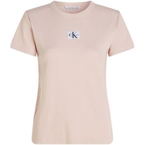 CALVIN KLEIN JEANS ribgebreid T-shirt met logo lichtroze