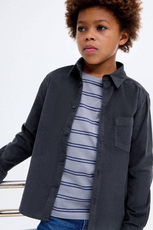 Mango Kids corduroy overhemd donkerblauw