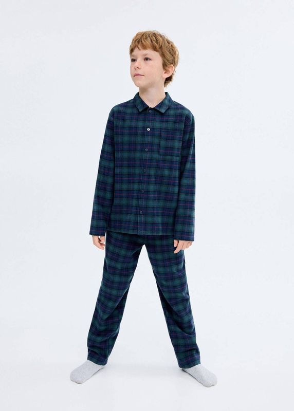 Mango Kids pyjama met geruite print donkerblauw
