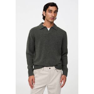 Mango Man trui met wol fijn gebreid grijsgroen